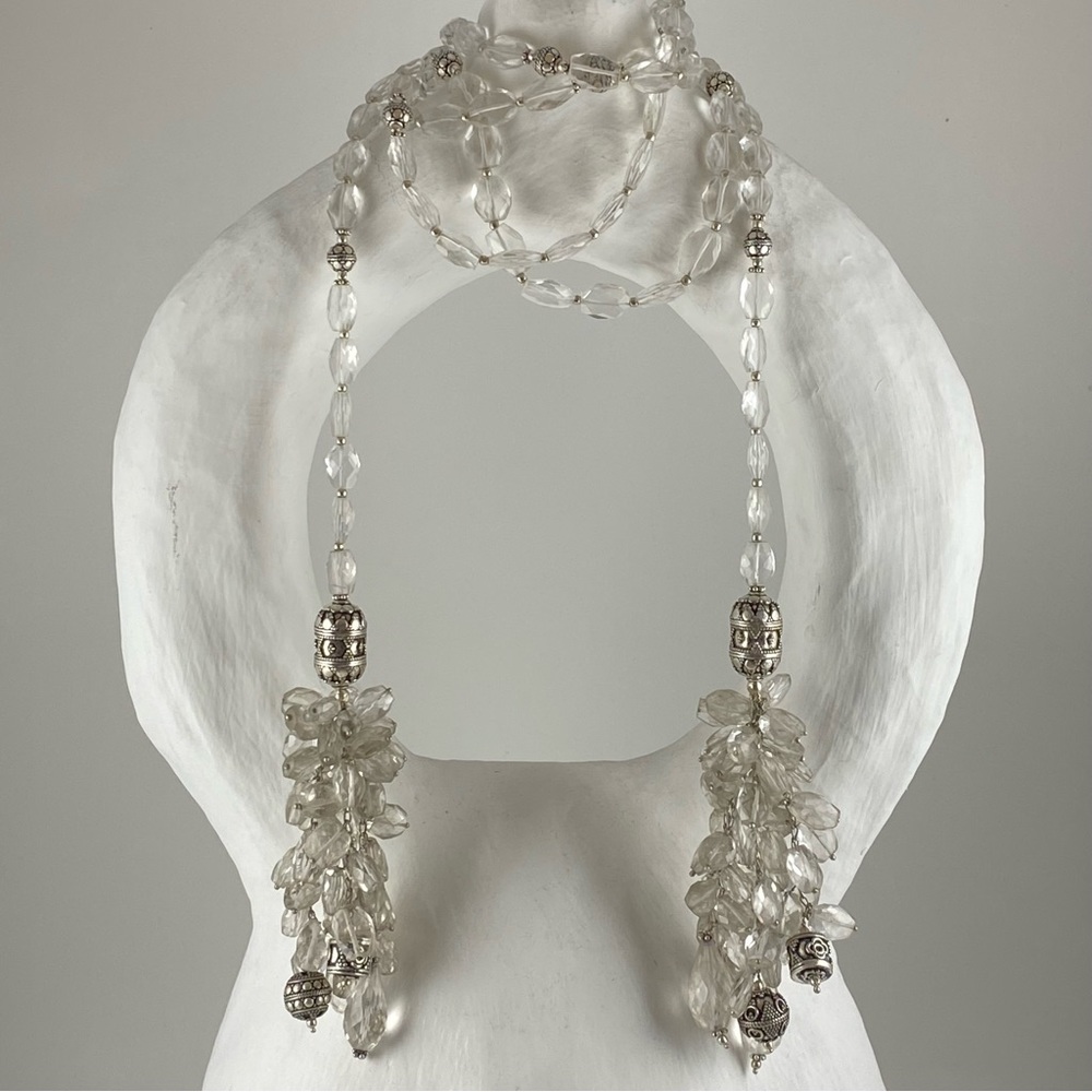 New Faceted Clear Crystal Long Lariat Necklace